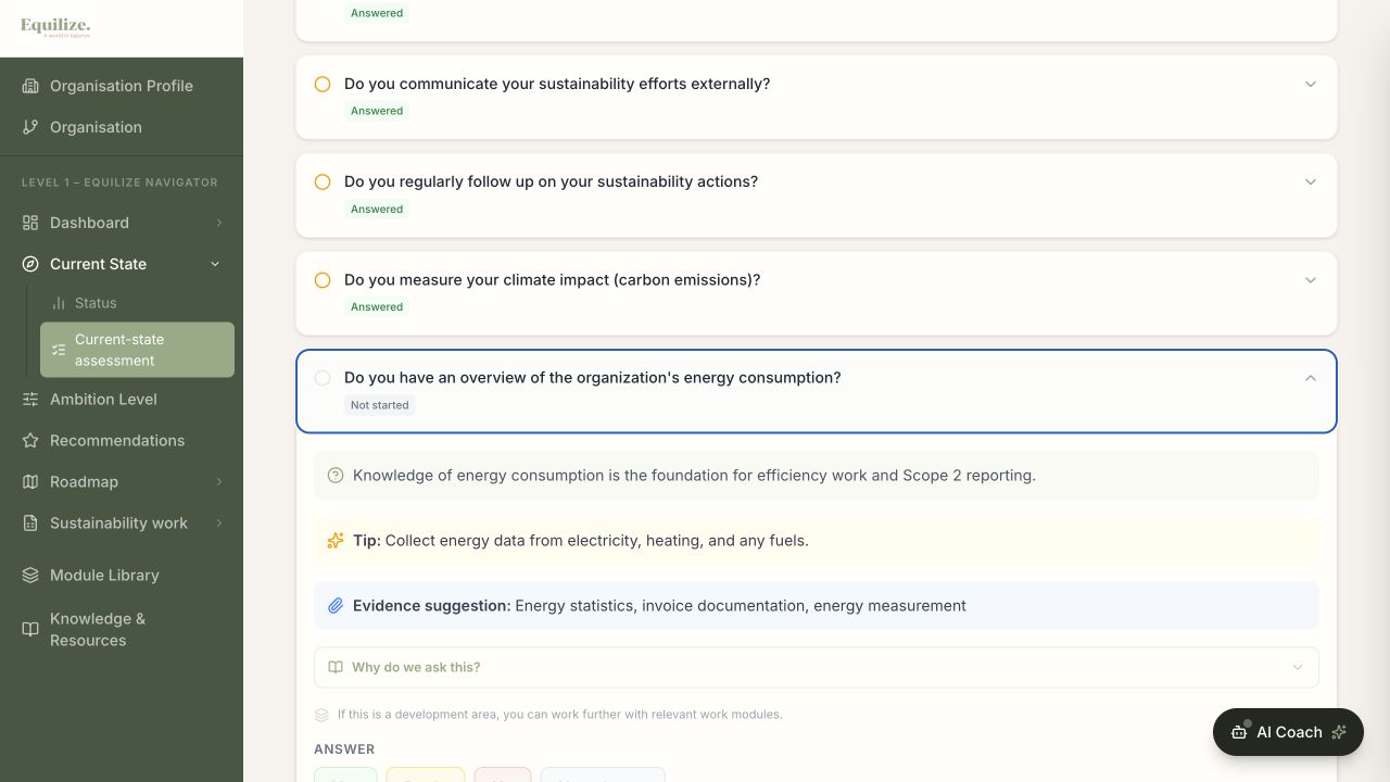 Equilize Navigator workspace for documents and evidence